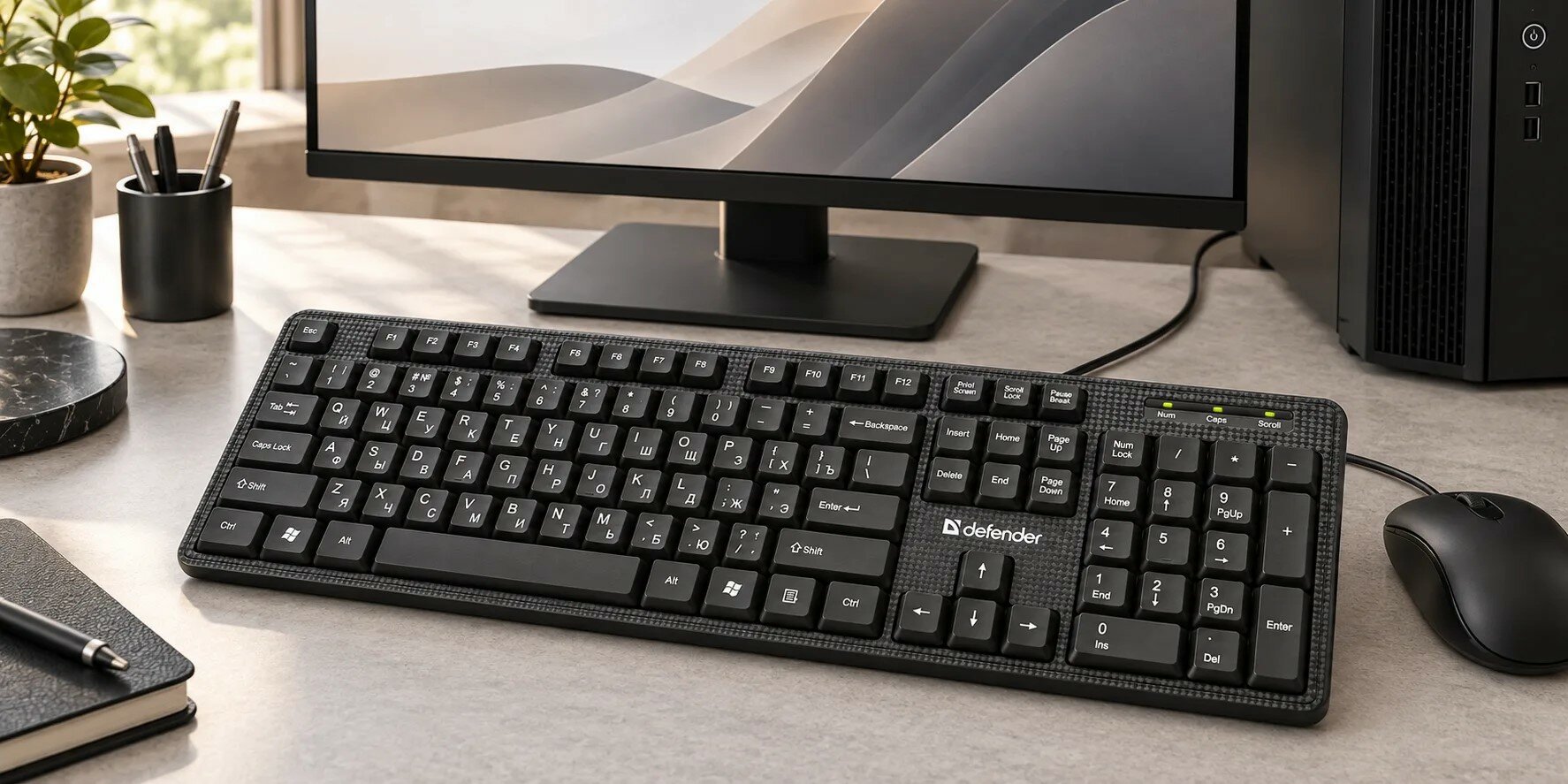 Клавиатура Defender Daily HB-162, проводная, USB, мембранная, черный