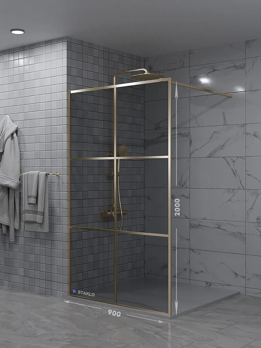 Loft душевая одиночная перегородка staklo 90x200 из серого графит стекла бронза фурнитура