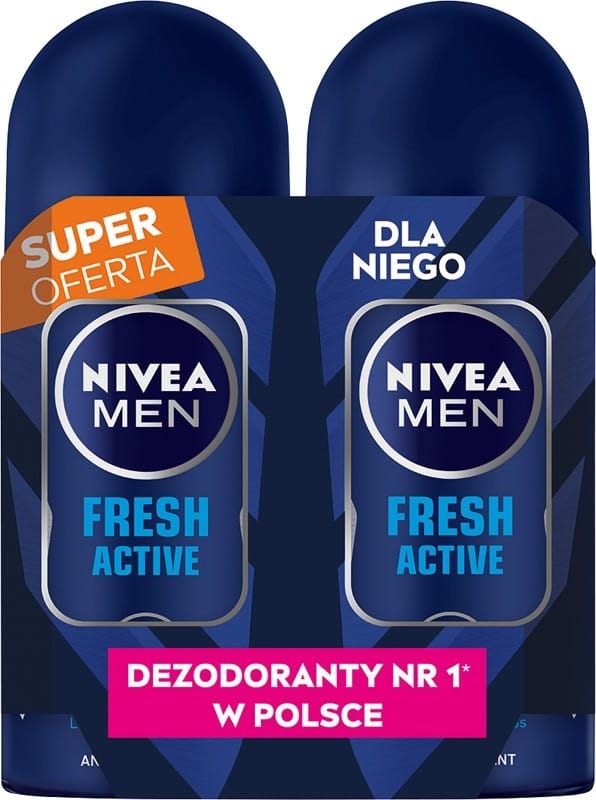 Дезодорант Nivea Men Fresh Active, антиперспирант-ролл, 2 шт по 50 мл