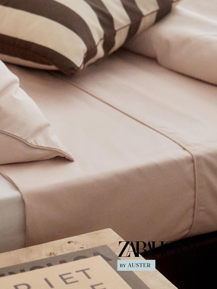 ZARA HOME Простыня 240x280 см перкаль, хлопок, светло-розовый однотонный-