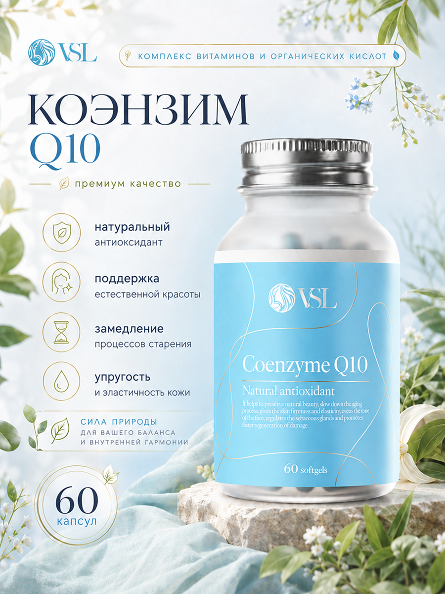 Коэнзим Q10, витамин для здоровья сердца и сосудов, антиоксидант