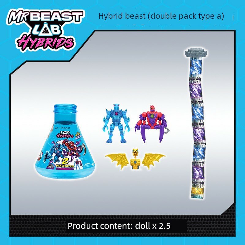 MRBEAST LAB Смешанные Звери Фигурки 2 Штуки Сине Фиолетово Красный Золотая Верхняя Часть PVC Мини Монстры Коллекционная