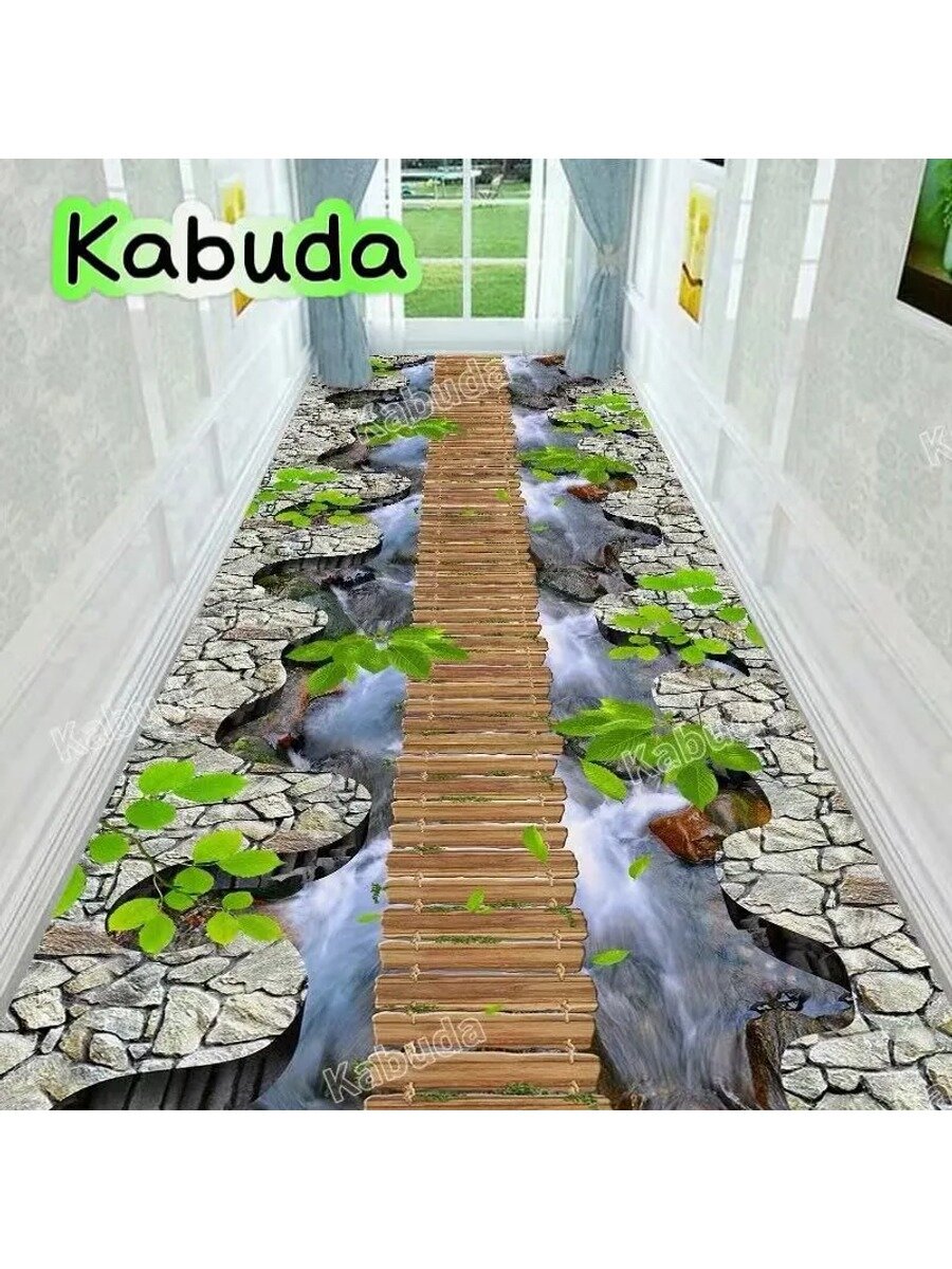 Ковер безворсовый 100x270 см, войлочная основа, прямоугольный, 3D-эффект, стиль рустик