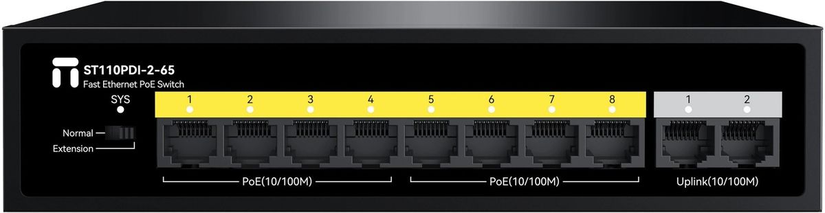 Коммутатор Netis ST110PDI-2-65 10x100Мбит/с 8PoE неуправляемый