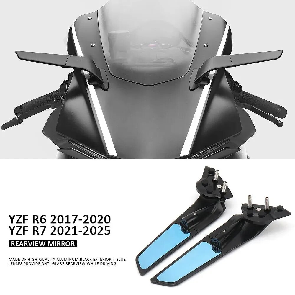 Зеркала заднего вида для мотоциклов Yamaha YZF-R6 (2017-2020), YZF-R7 (2021-2025) в стиле Stealth Sport Winglet