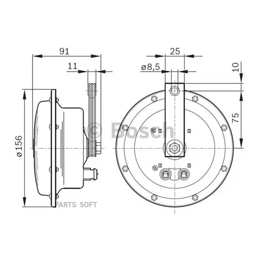 Горн Megatone комплект 12V от официального дистрибьютора, BOSCH, артикул 0986AH0203