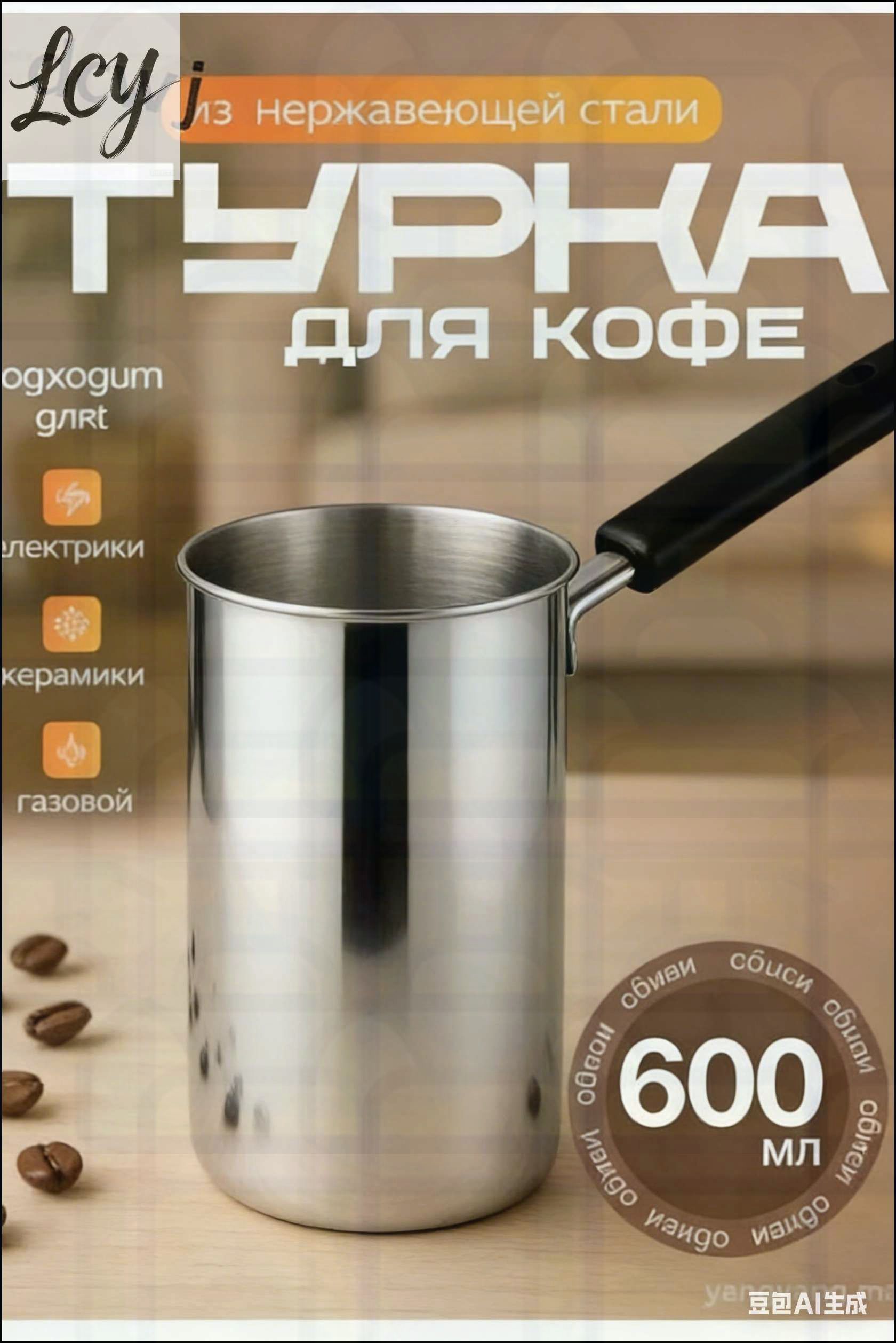 Турка 600 мл 1 шт нержавеющая сталь