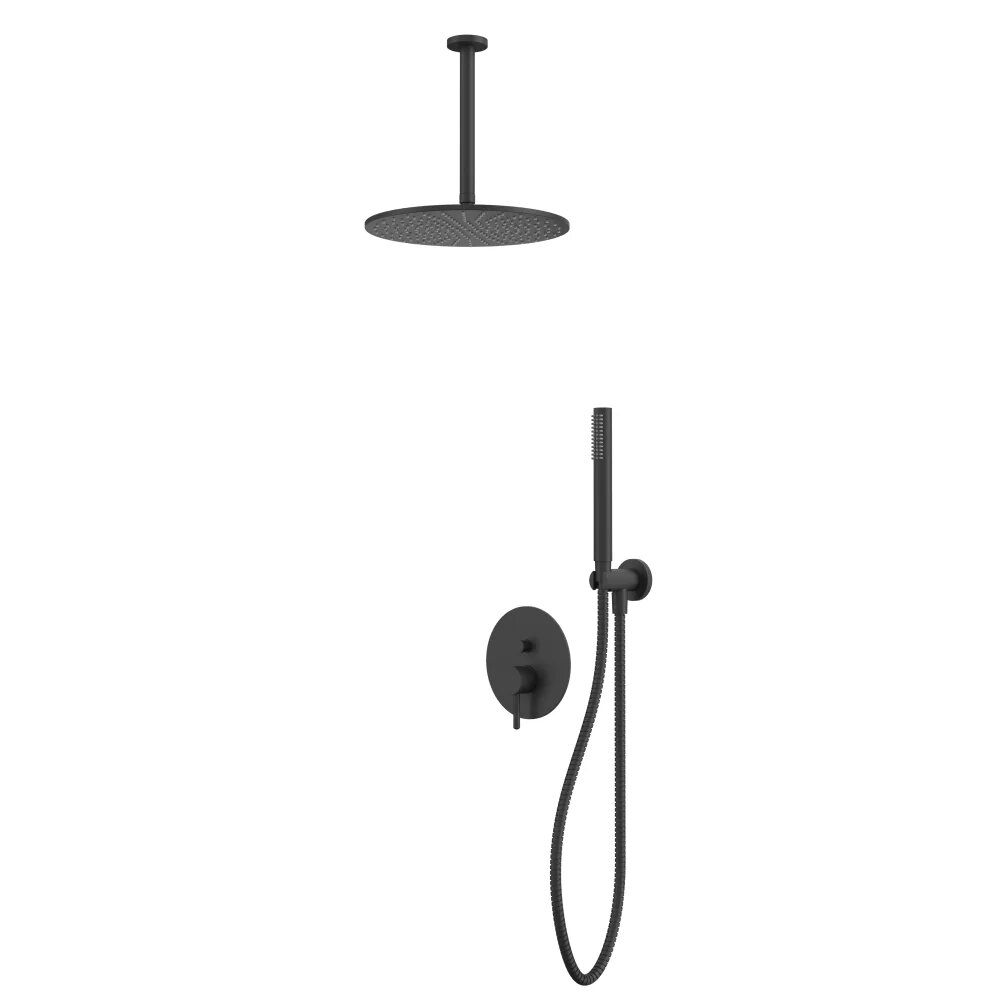 Душевой комплект WHITECROSS Y YSET12BL 4 в 1, встраиваемый, с внутренней частью в комплекте, со смесителем, с тропическим душем, латунный, черный, матовый, душевая система
