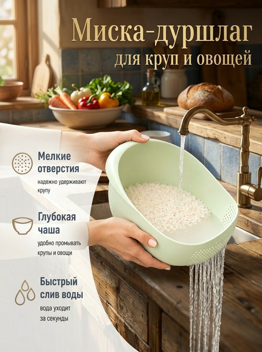 Дуршлаг пластиковый синий, диаметр 22 сантиметров для кухни, Комплект 1 штука, Для мытья овощей и фруктов