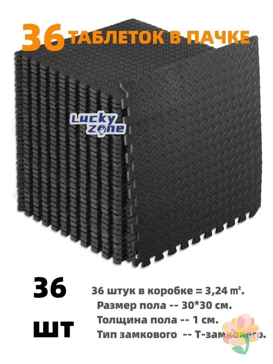 Коврик защитный 300x300 см 10 мм геометрический черный, Материал EVA