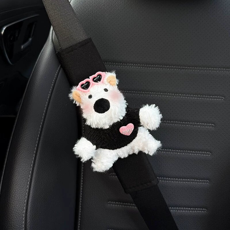 Заголовок на русском: West Highland Dog Theme Pink Heart Black Sweater Car Seat Belt Shoulder Protector