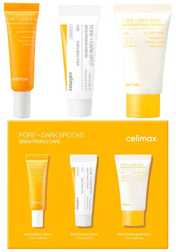 Celimax Pore+Dark Spot Brightening Kit Набор миниатюр для выравнивания тона, 10мл+7мл+10мл
