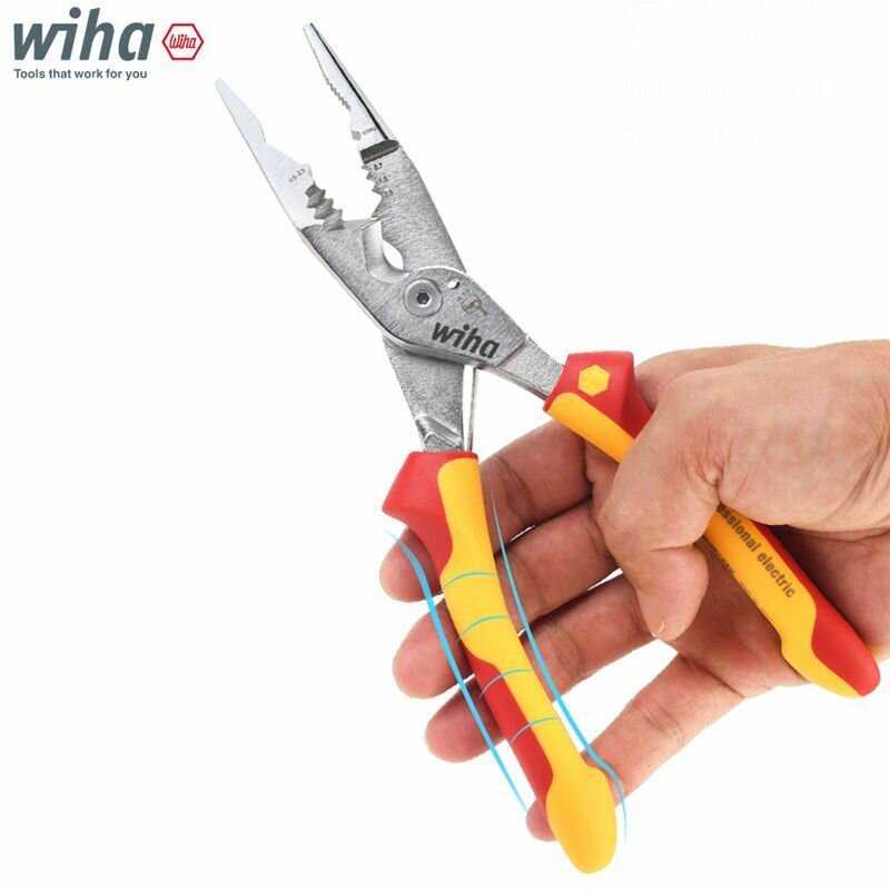 Многофункциональные клещи для зачистки проводов Wiha 45489, 8 в 1, проверенные VDE, оснащены премиум рукоятками широкими и нескользящими для электрика