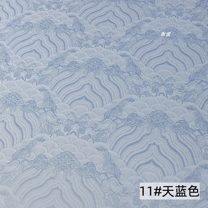 Небесно-голубая волнистый узор полиэстер ткань Hanfu Cheongsam