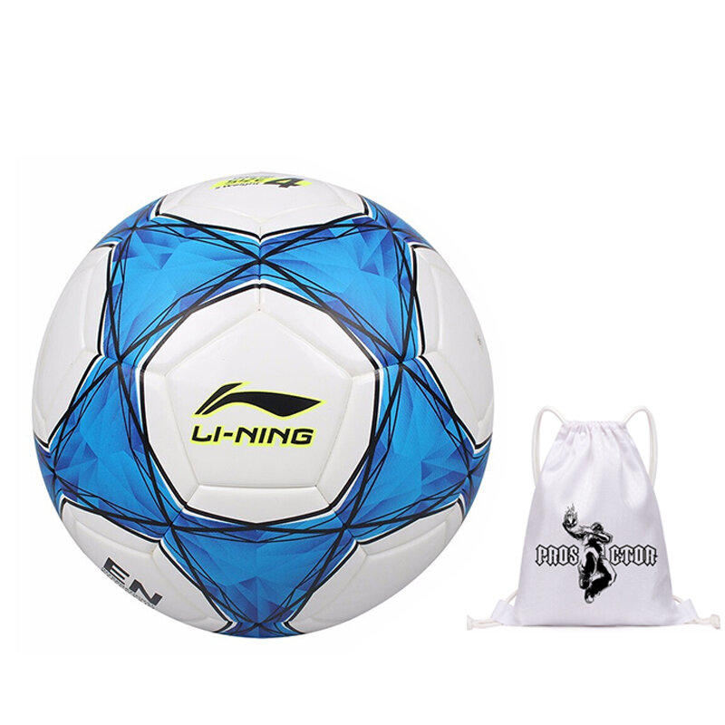 Футбольный мяч унисекс Li Ning бесшовный термосварной, синий белый, размер 4