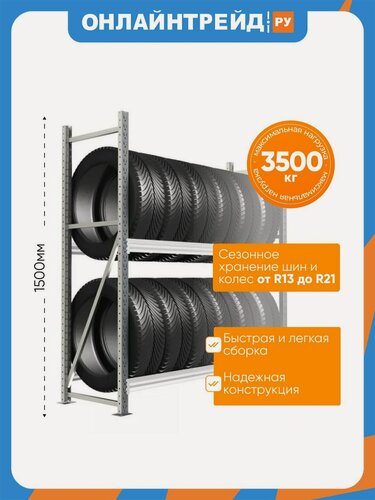 Изображение товара Стеллаж для колес Ironmebel Optimus Pro , шин и дисков h-1500 х 1500 х 500, 2 яруса