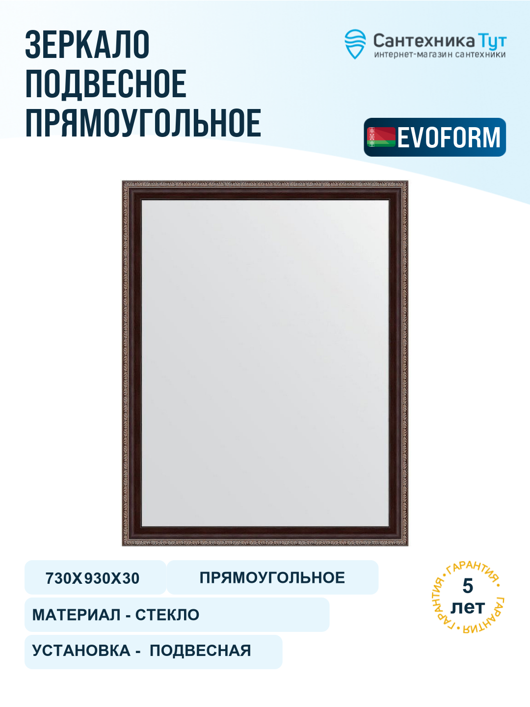 Зеркало Evoform Definite 93x73 BY 3647 в багетной раме - Махагон с орнаментом 50 мм