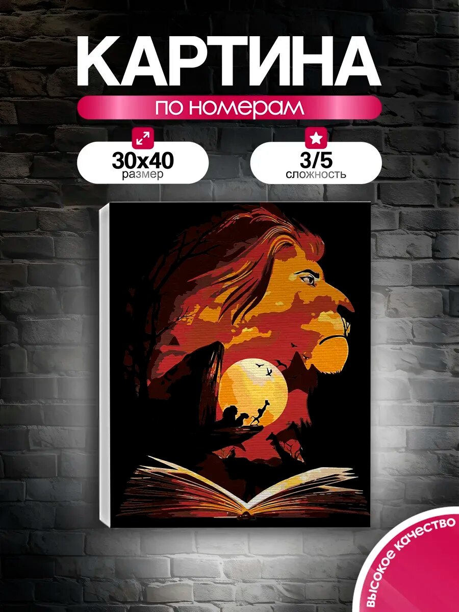 Картина по номерам 30x40 Король лев Магия книг