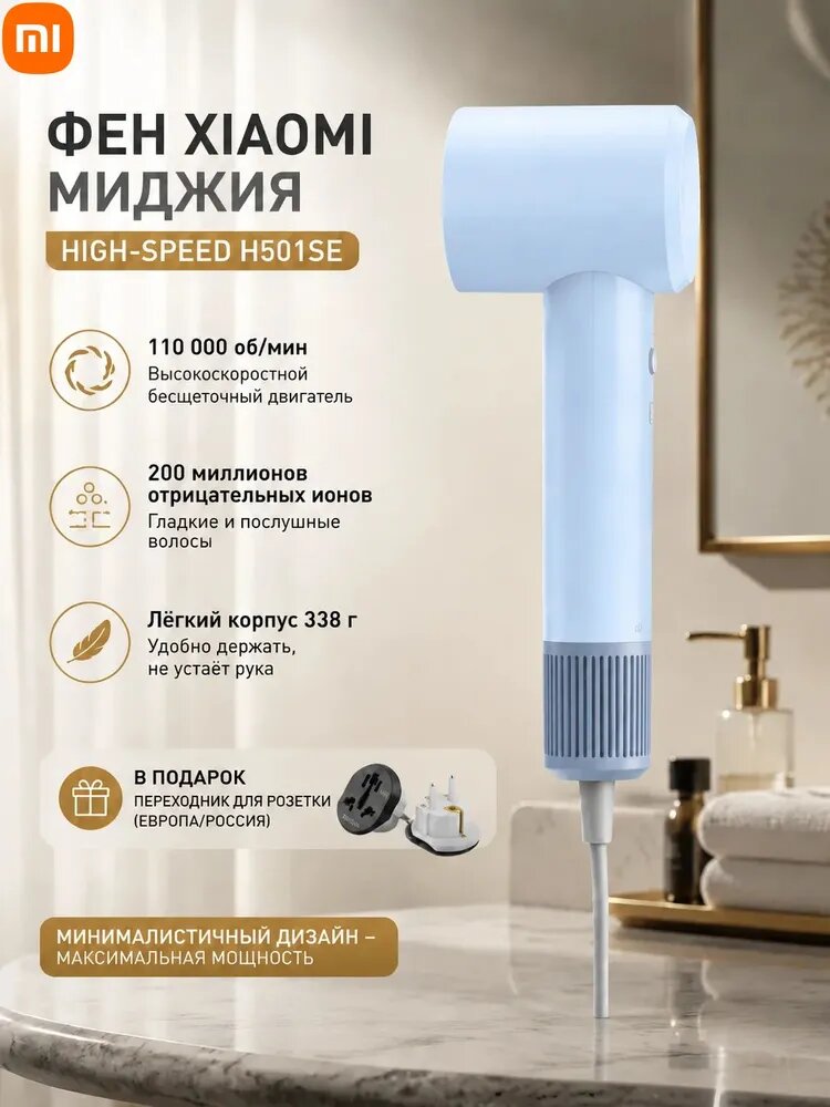 Xiaomi Фен для волос GSH509LF 1600 Вт, скоростей 2, синийhfgj
