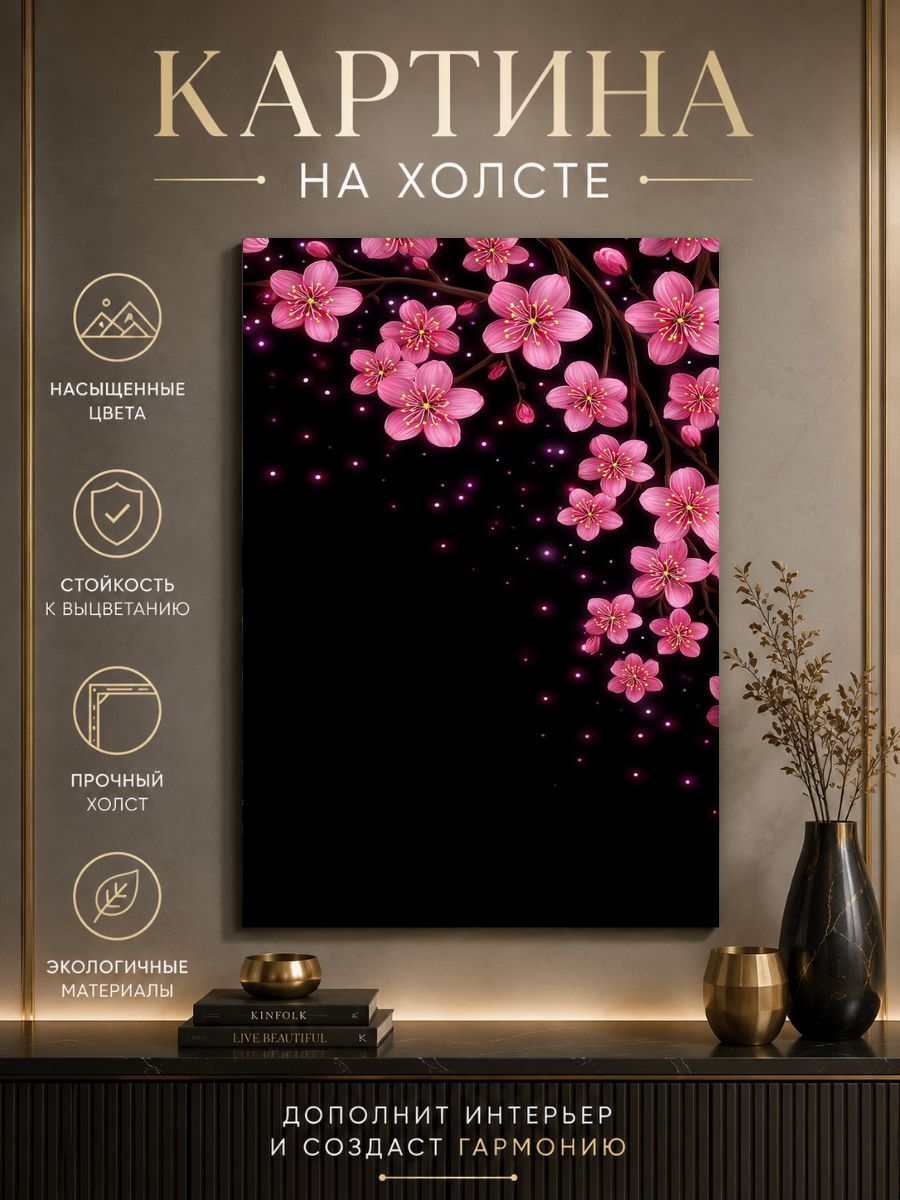 Картина на холсте Цветущие вишни 40x60 см