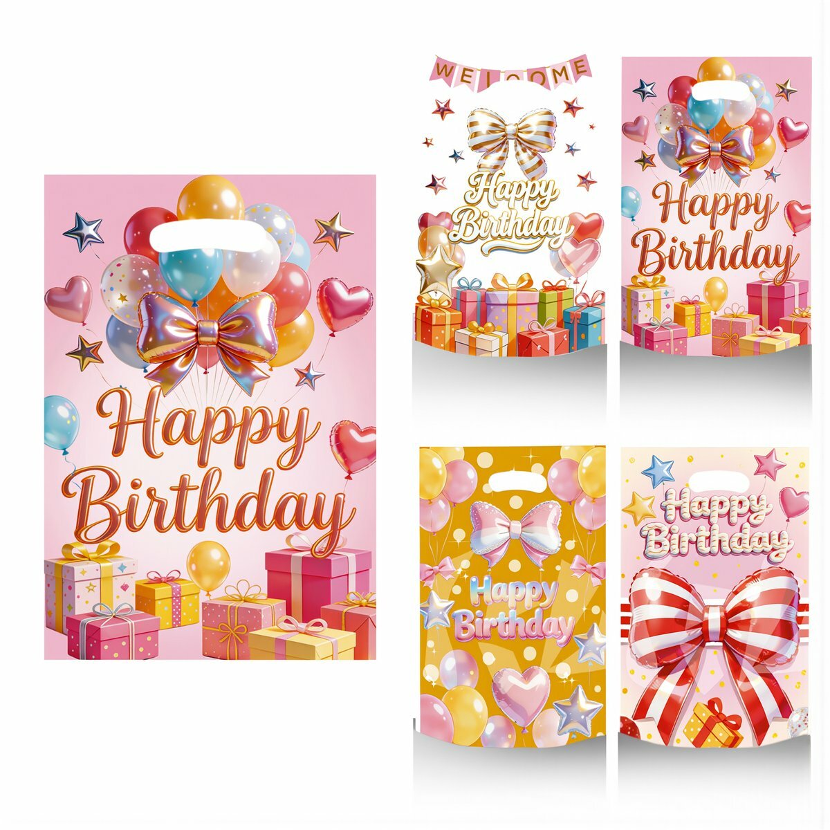 Праздничные упаковочные пакеты для подарков ко дню рождения комплект десять штук из перламутровой пленки, 10pcs