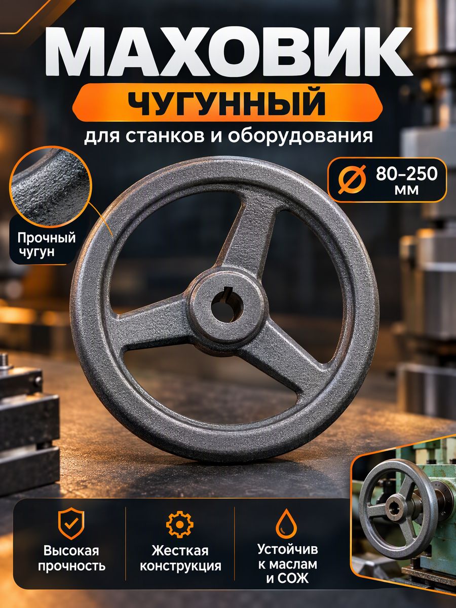 Маховик чугунный 250х25х8 мм с тремя спицами