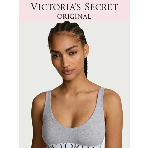 фото Бюстгальтер victoria's secret cotton exploded logo unlined plunge bralette, 1 шт., размер s (70c, 70d, 75a, 75b), серый