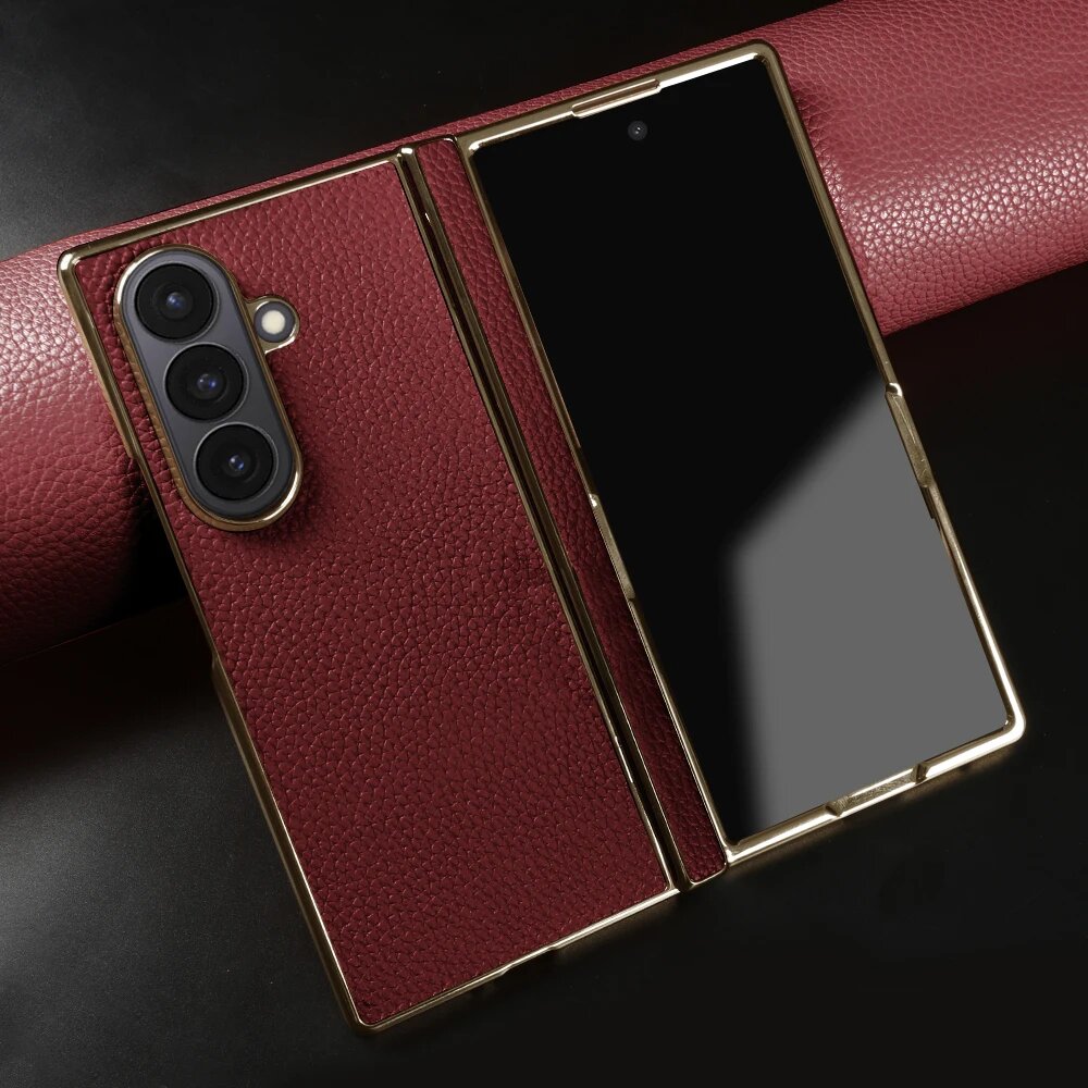 Чехол из натуральной кожи Lychee для Samsung Galaxy Z Галакси З Фолд 8, Красный, Saddle Red 6212