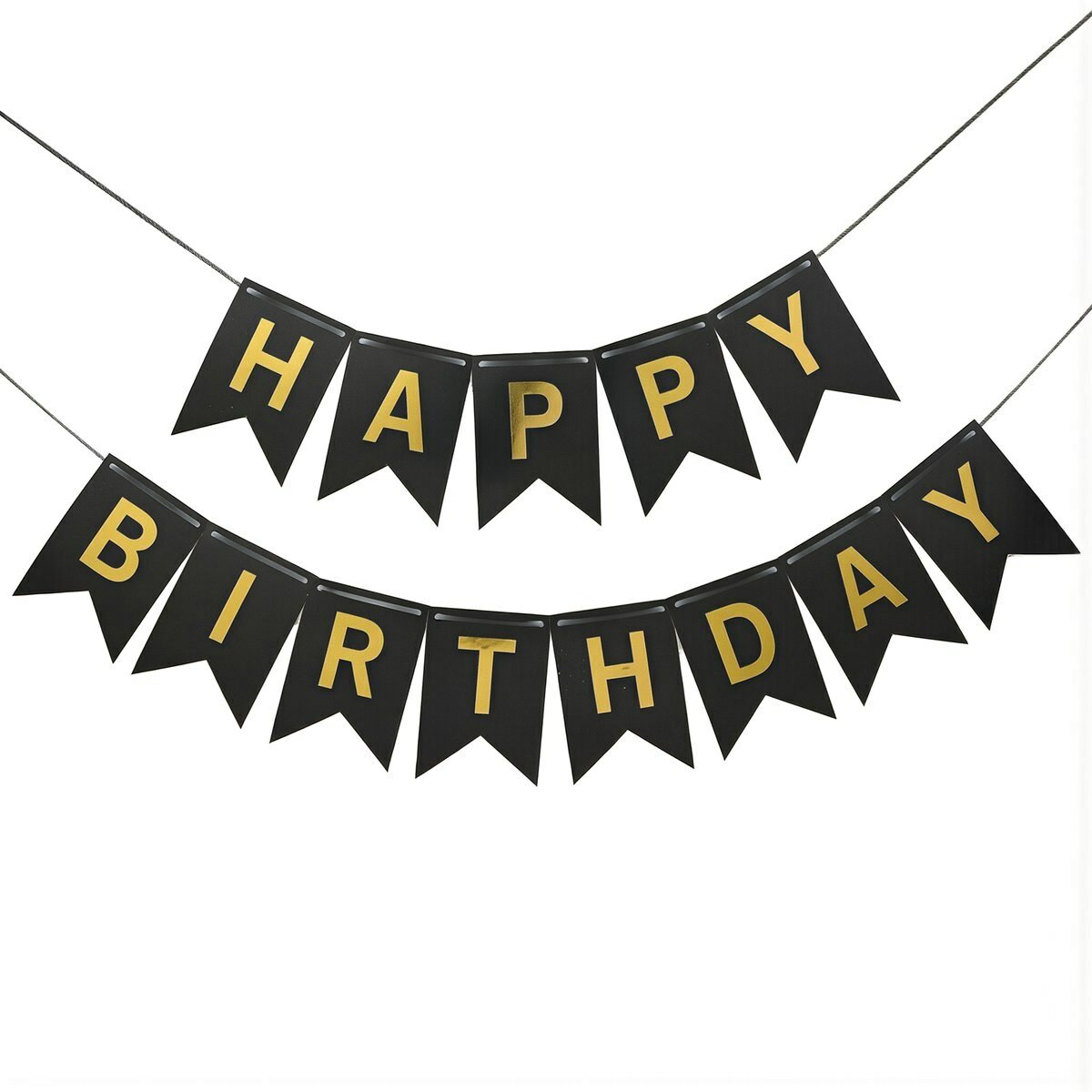 Декор для помещения на день рождения гирлянда HAPPY BIRTHDAY чёрный фон золотые буквы подходит для развешивания на стене или окне домашнего зала