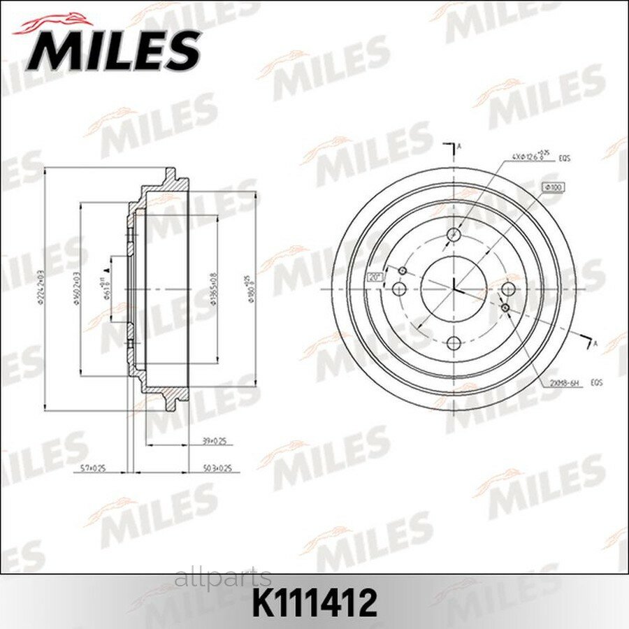 MILES K111412 Барабан тормозной HONDA JAZZ II (GD_ GE3 GE2) 2002/03-2008/07 (Din=180x39 ISO 9001).