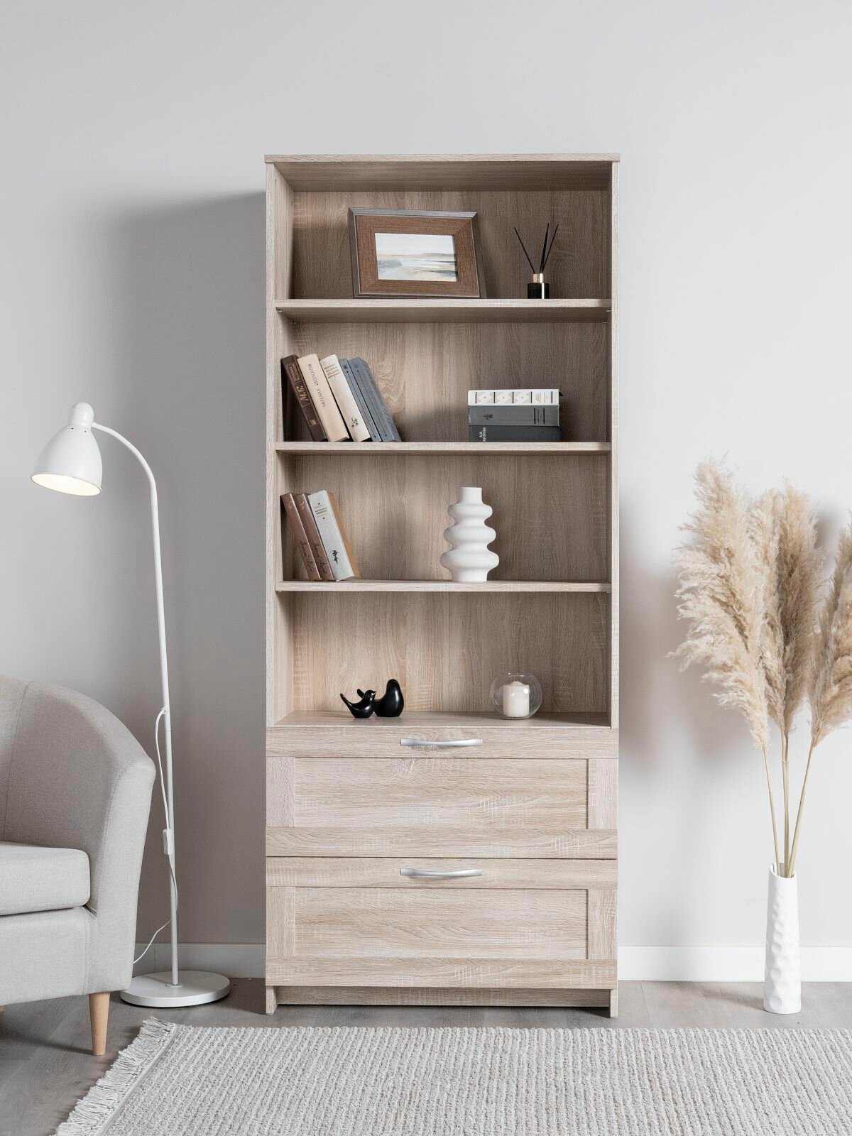 Стеллаж Сириус, 2 ящика, 78х35х190 см, дуб сонома, ГУД лакк