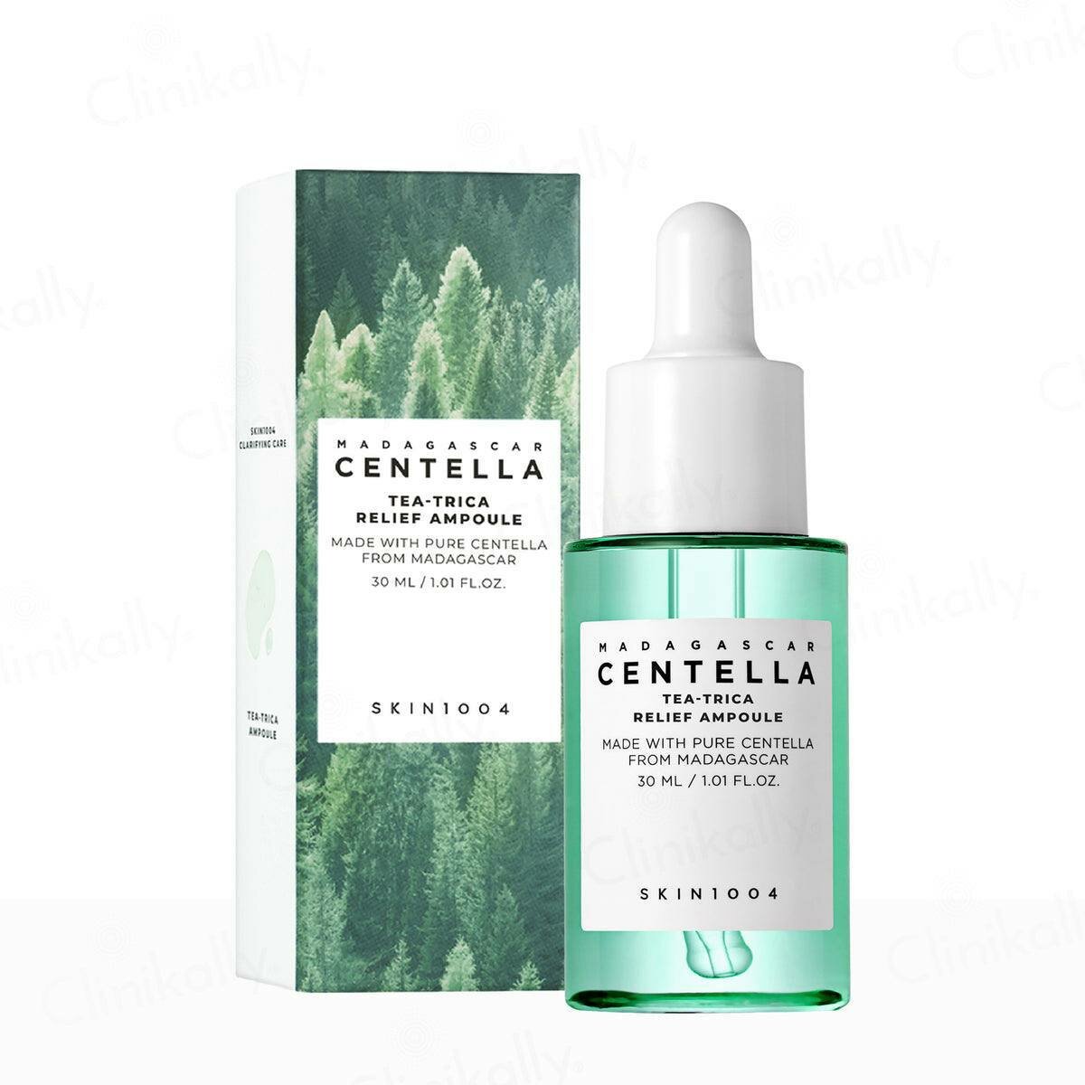 SKIN1004 Madagascar Centella Tea-Trica Relief Ampoule, успокаивающая ампульная сыворотка для лица с центеллой, 30 мл