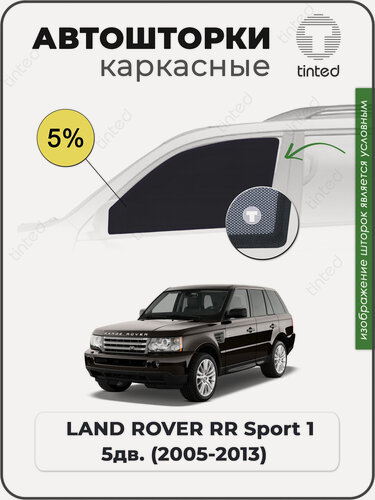 Изображение товара Шторки на автомобиль солнцезащитные Land Rover Range Rover Sport 1 (2005 - 2013) на передние двери 5%, сетки от солнца в машину Ленд Ровер Рендж Ровер спорт, Каркасные автошторки Premium