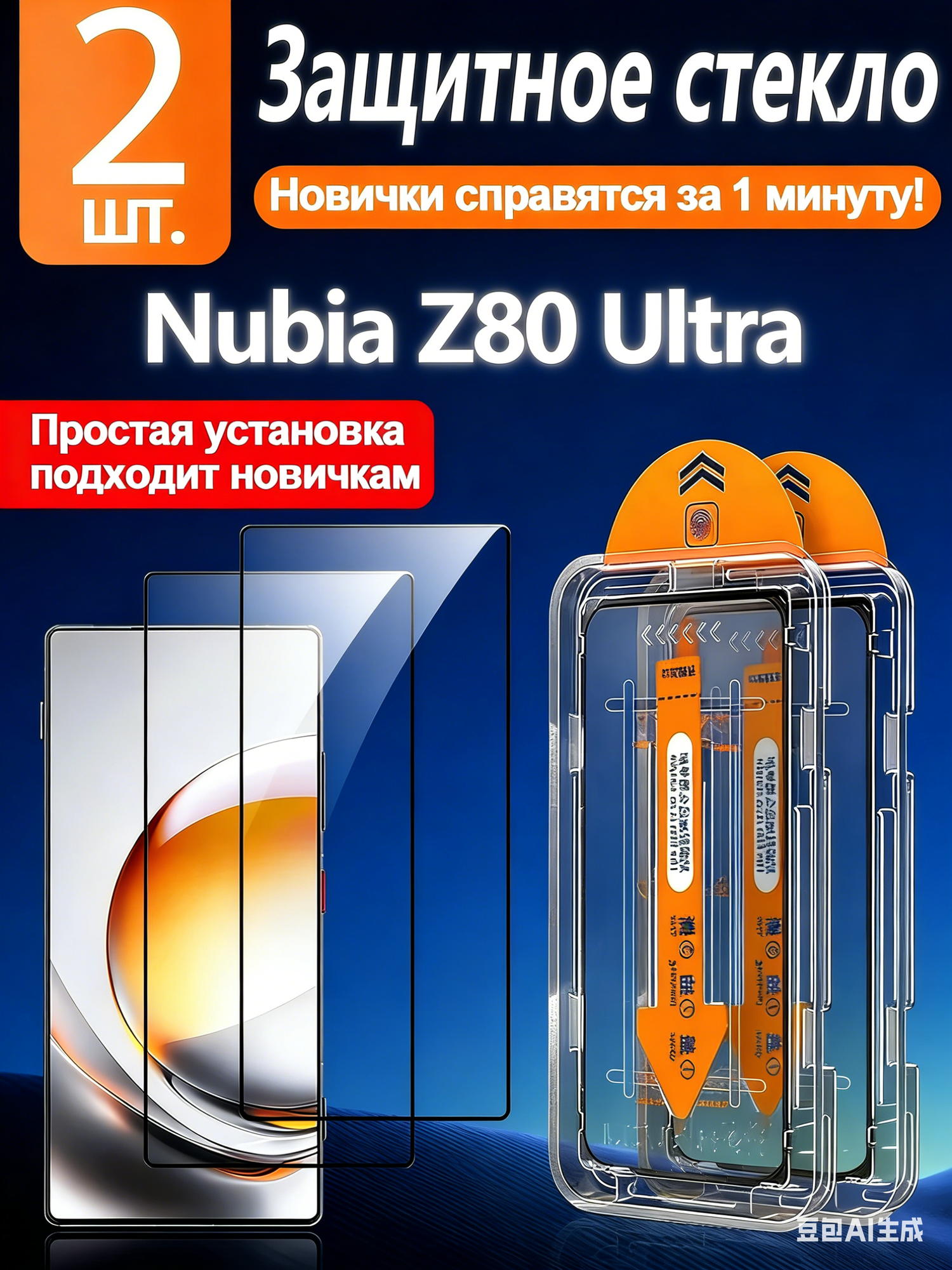 2 шт. Защитное стекло на Nubia Z80 Ultra(Нубия Z80 Ультра) - Простая установка+Ударопрочность+Антицарапины