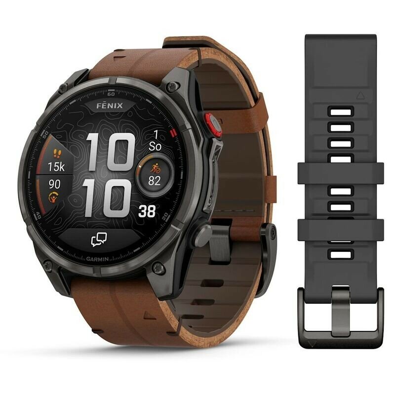 Часы Garmin Fenix 8 Pro 47mm Amoled Sapphire Titanium Carbon Grey Chestnut Leather 010-03198-40