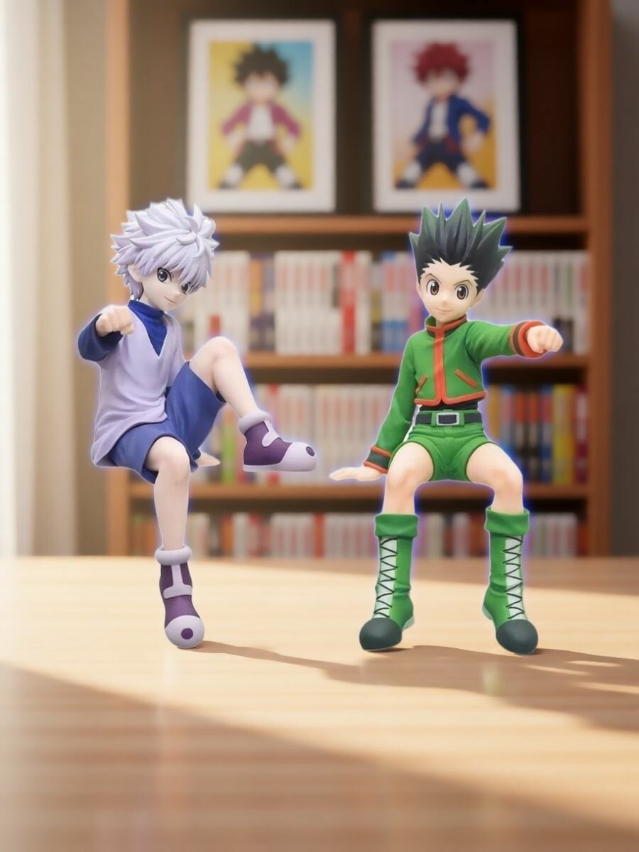 Набор фигурок 3D из аниме Охотник х Охотник (Hunter x Hunter) - Киллуа Золдик (Killua Zoldyck) и Гон Фрикс (Gon Freecss) 13 см (пакет)