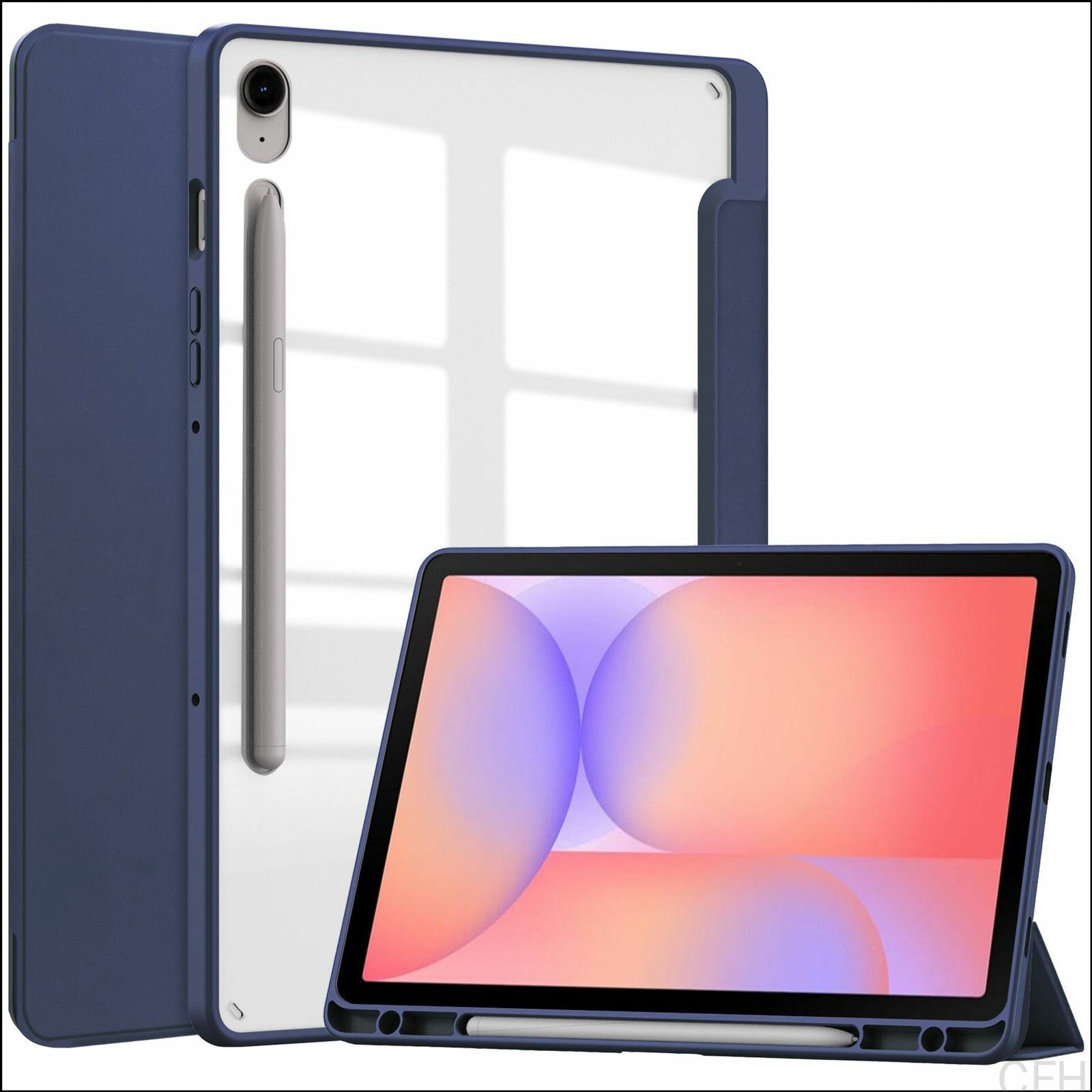 Чехол для Samsung Galaxy Tab S10 FE/ Tab S10 Lite/ Tab S9/ Tab S9 FE SM-X526, SM-X710/X716, SM-X400/X406B, Защищенная от падений магнитная подставка тройного сложения, Прозрачная спинка