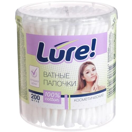 Ватные палочки Lure 37895 стакан 200 шт, 100% хлопок