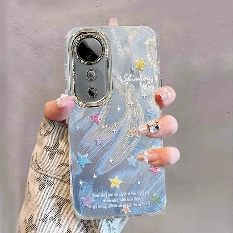 Силиконовый противоударный чехол для Vivo S16 Pro с звездным узором и встроенной защитой объектива, дополнительная