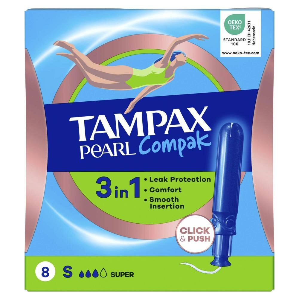 Женские гигиенические тампоны с аппликатором Super Single 8 шт, Compak Pearl , Tampax