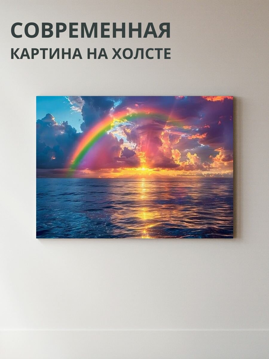 Картина на холсте Радуга над закатом над океаном 70x50 см