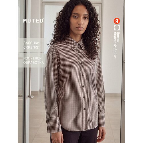 фото Рубашка muted oversize из хлопка с двойными манжетами и запонками, размер s-m, коричневый