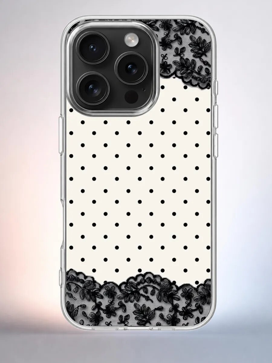 Чехол iPhone 15 Pro кружево и горох силиконовый прозрачный