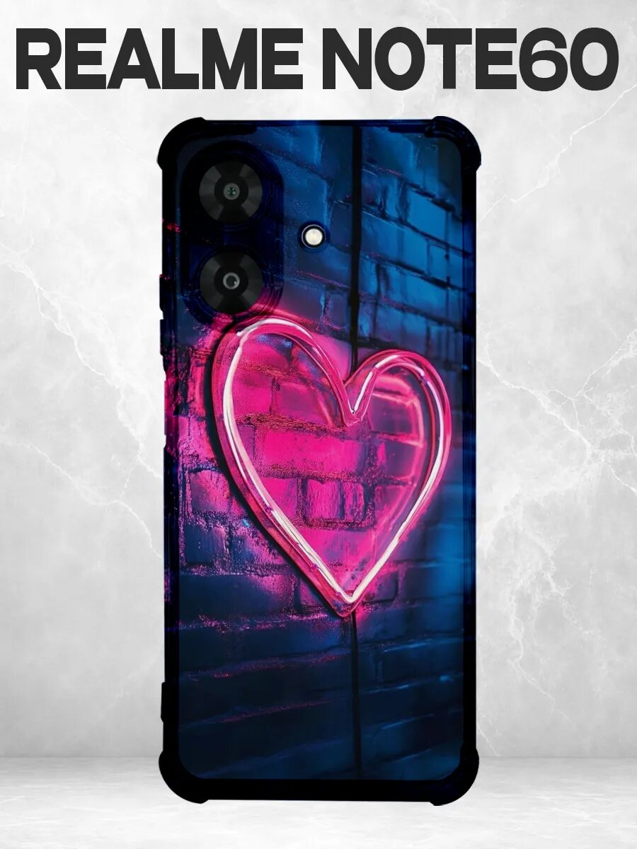 Чехол на Realme Note 60/60X неон сердце кирпич