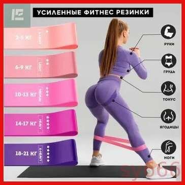 Резинка для фитнеса, набор 5 шт. Спортивный комплект эспандеров для спорта, йоги, пилатеса. Фитнес резинки цвет: розовый