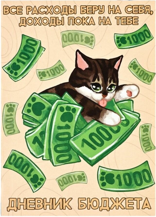 Блокнот для планирования финансов "Котик", планировщик для бюджета и расходов, ежедневник недатированный, финансовый блокнот-планер, формат А6 68 листов
