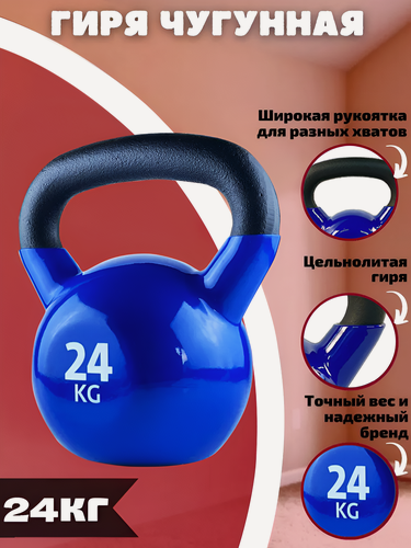 Изображение товара Гиря чугунная цельнолитая с виниловым покрытием SportElite 24 кг