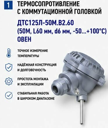 Термосопротивления с коммутационной головкой ДТС125Л-50М. В2.60(50М, L60мм, d6мм, -50+100С) - овен