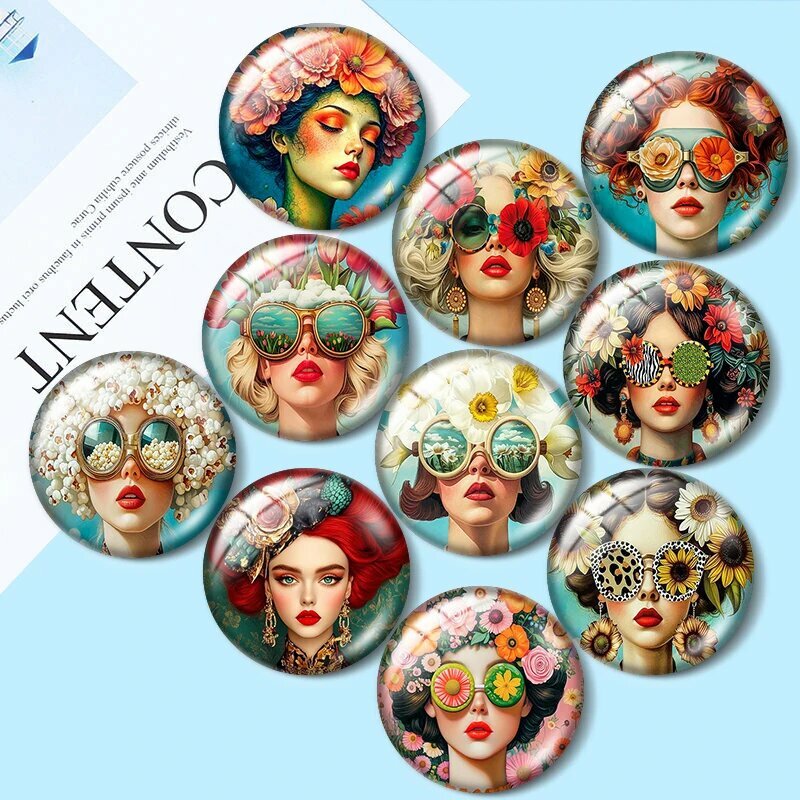 Стеклянные кабошоны для бижутерии Beauty Girl Flowers 12/18/20/25 мм 20 мм, 10pcs-BG2651-mixed