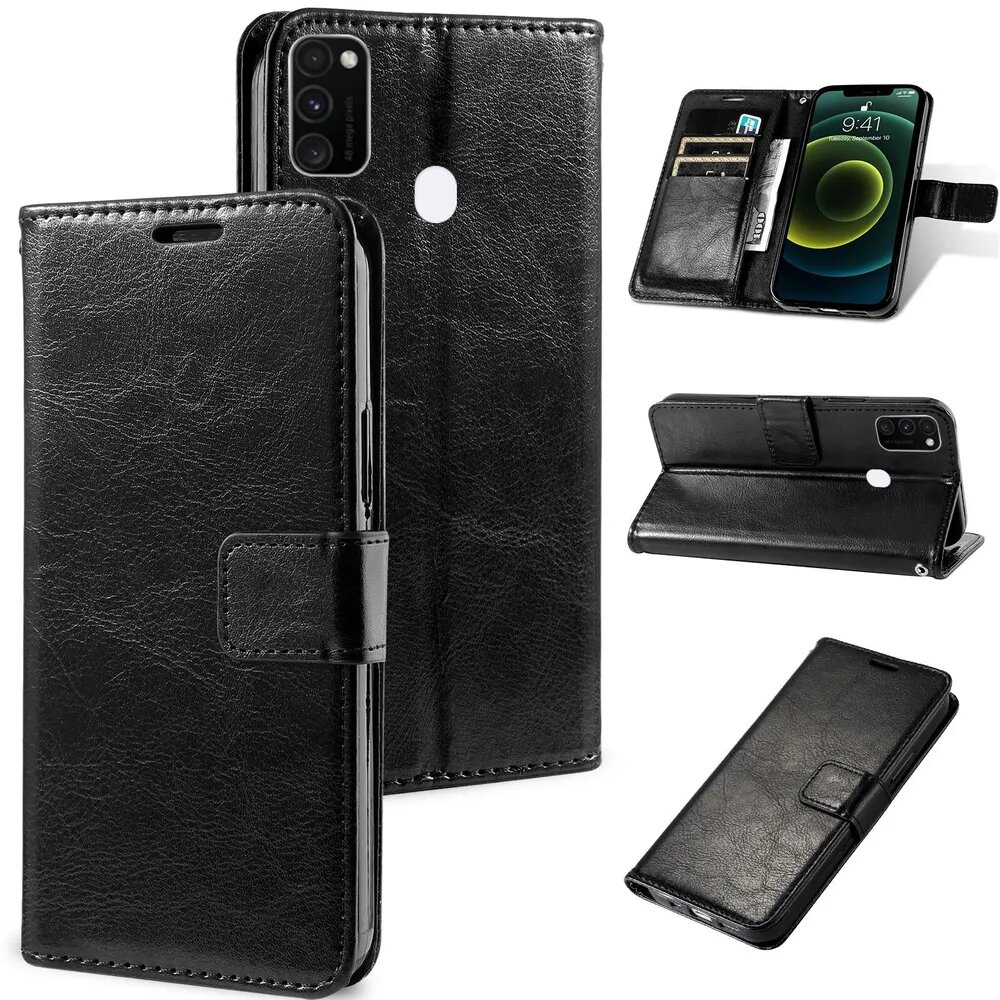 Чехол книжка для Samsung M21 и M30s / Самсунг М21 и М30s с защитный, противоударный, c хлястиком и отделением под карты , с функцией подставки